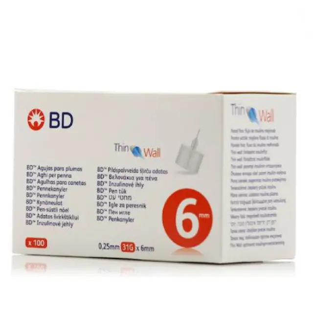 BD Medical Thin Wall Βελόνες Ινσουλίνης Για Πένα 6mm x 31G 100pcs