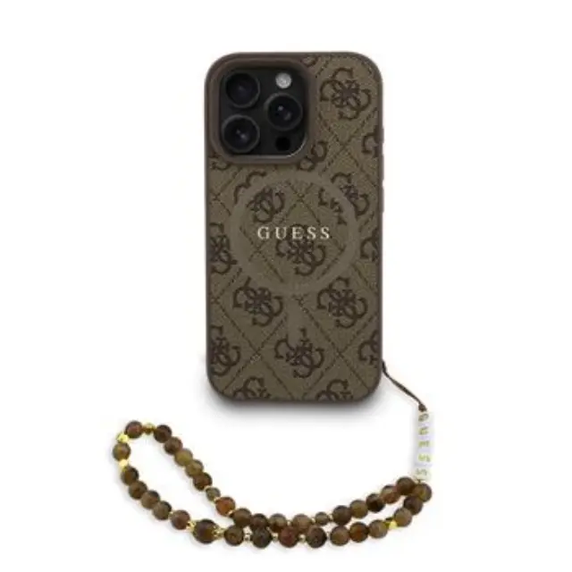 Guess PU Leather 4G Colored Ring Strap MagSafe Case for iPhone 16 Pro Max Brown
