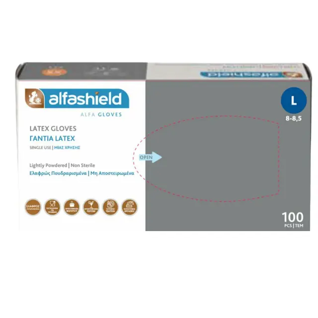 Karabinis Medical Alfashield Alfa Gloves Γάντια Λάτεξ Με Πούδρα σε Λευκό Χρώμα 100τμχ
