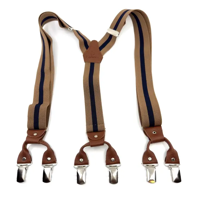 Camel Ανδρικές Τιράντες Υ με Μπλε Ρίγα και 6 Κλιπ