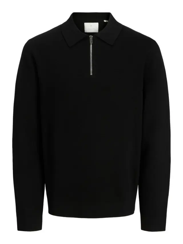 JJMILANO STITCH KNIT ZIP POLO SN - Black