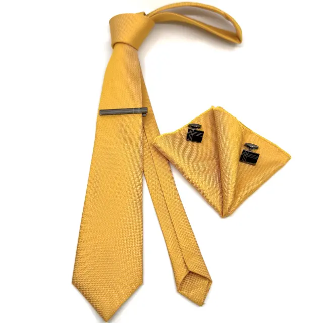 Κίτρινη Yellow Γραβάτα Oxford 6,5 cm με Ασορτί Μαντήλι 3