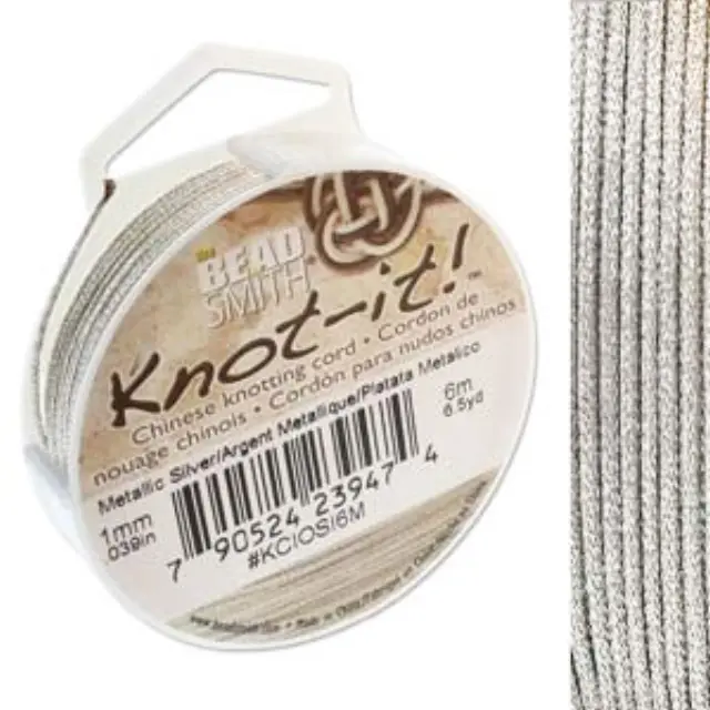 Knot-It Πολυεστερικό Κορδόνι Κοσμημάτων Ø1mm, Μεταλλικό Ασημί - 6m
