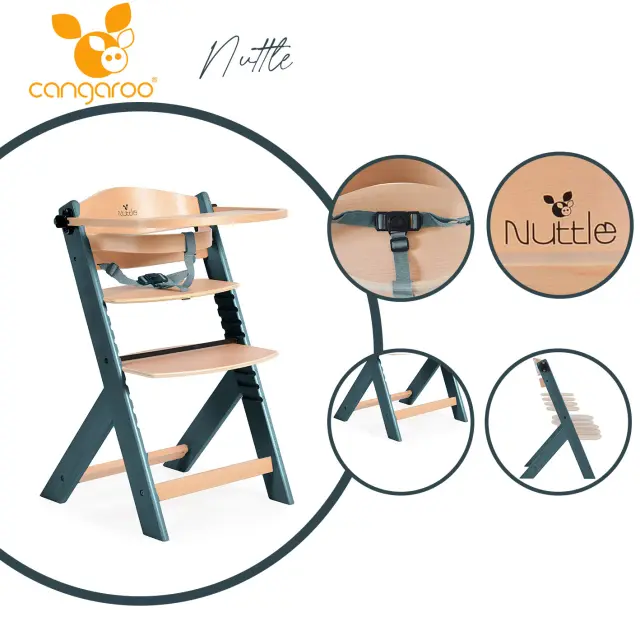 CANGAROO - Wooden high chair 2 in 1 Nuttle grey - 3801005150960