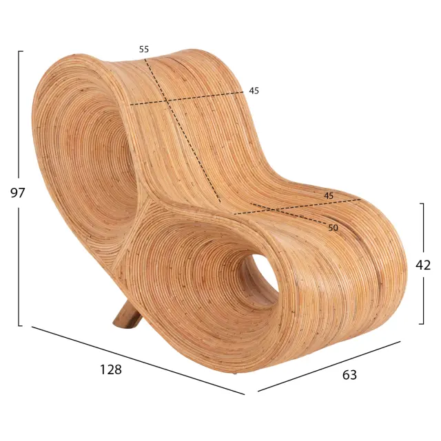 Πολυθρόνα Curvy Lounge από Rattan σε φυσική απόχρωση 63x128x97 εκ. 2