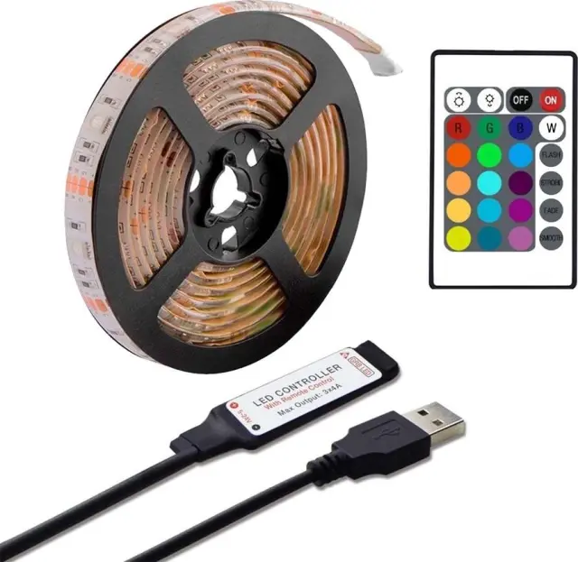 Led RGB ταινία 2m Usb 5V και τηλεχειριστήριο