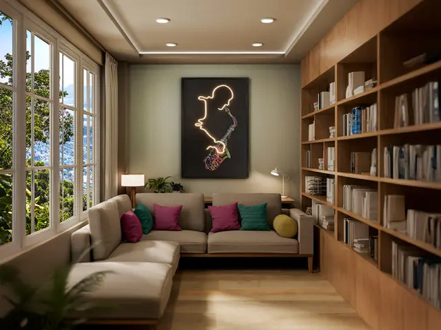 Διακοσμητικός Πίνακας Saxofón 724739 LED Light Art 80x120 cm Μαύρο Μπλε Πολύχρωμο Πράσινο Χρυσό 2