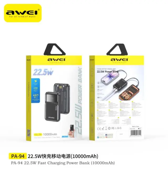 Powerbank - 3in1 - PA-94 - 10.000mah - 22.5W - AWEI - 028912 2