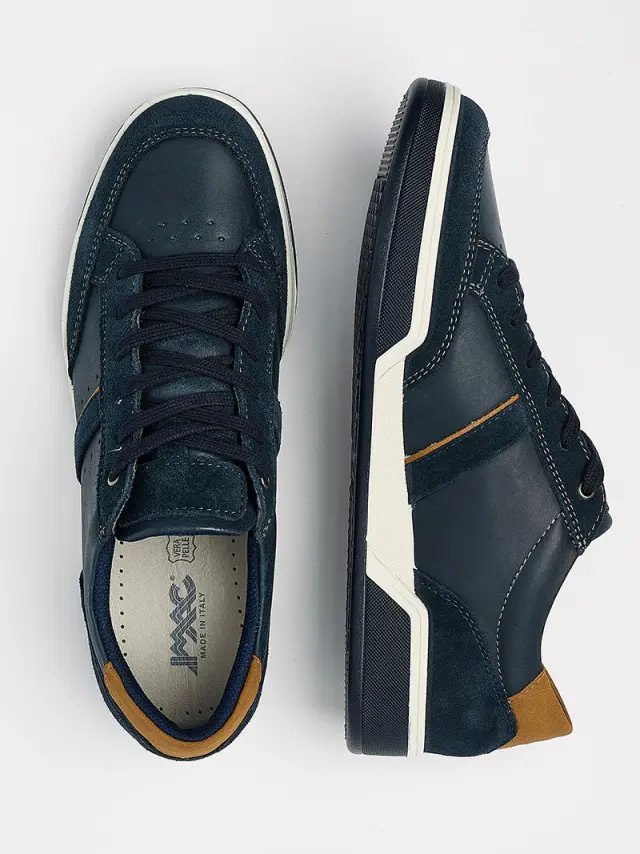 Imac Sneakers Ανδρικό δέρμα/δέρμα Nubuck Μπλέ IMA/151920 BLU/COGNAC 3