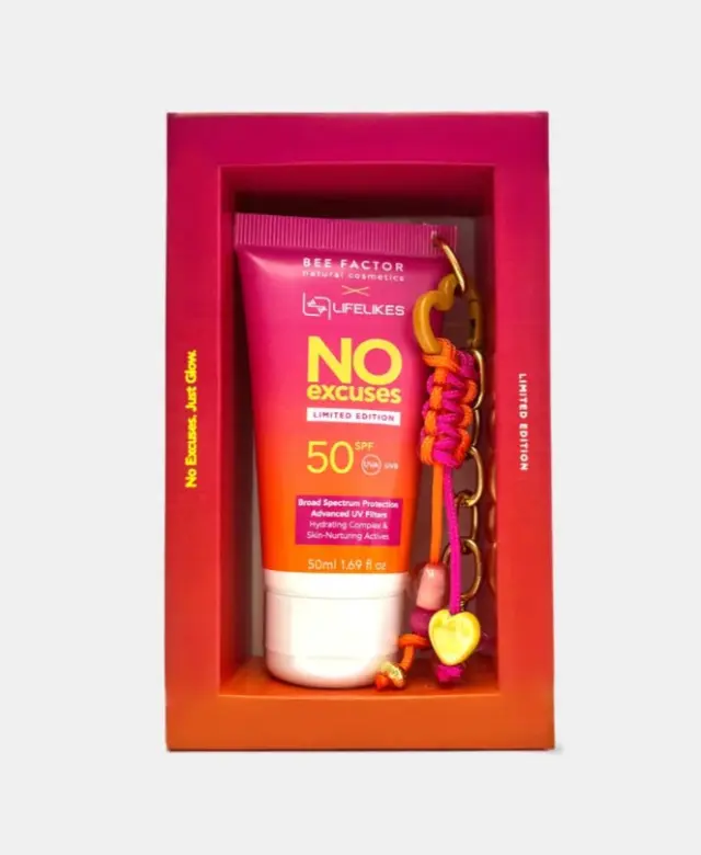 BEE FACTOR X LIFELIKES | ΑΝΤΗΛΙΑΚΟ ΠΡΟΣΩΠΟΥ SPF50 – 50ML + ΣΥΛΛΕΚΤΙΚΟ KEYCHAIN NO EXCUSES – LIMITED EDITION 2