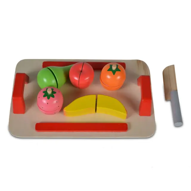 Moni Toys Ξύλινη επιφάνεια κοπής με 5 φρούτα και ξύλινο μαχαίρι 4306