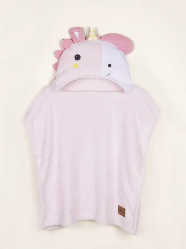 Πόντσο 60x60 3-5 Ετών Flannel Nima Unicora Pink 100% Πολυέστερ