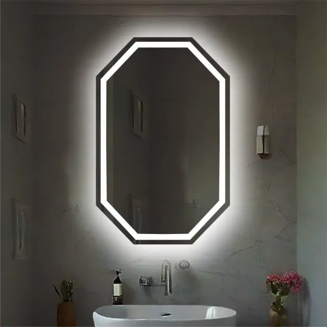 Stewehome Οκταγωνικός Καθρέφτης Λέιζερ με Φωτισμό LED 55x85 cm