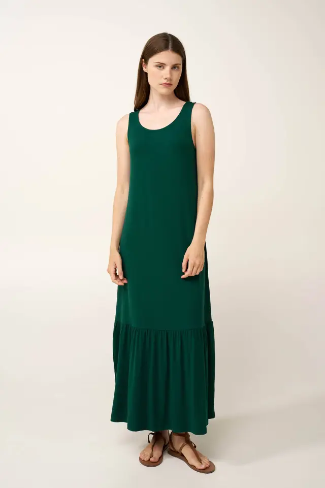 Μονόχρωμο Maxi Καλοκαιρινό Viscose Φόρεμα Vamp 24492 GREEN GARDEN - XL