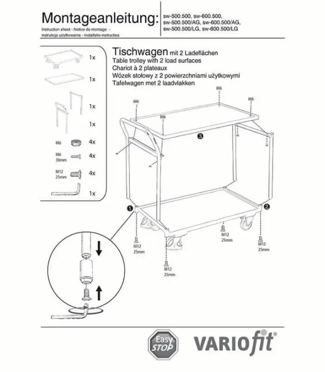 Variofit sw-500.500/AG Τρόλεϊ Μεταφοράς 2 Επιπέδων για Φορτίο Βάρους ως 250kg 2