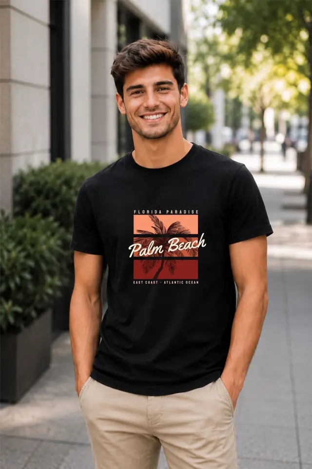 T-shirt Noshame® Μαύρο με τύπωμα Palm Beach - 162603 - XXL