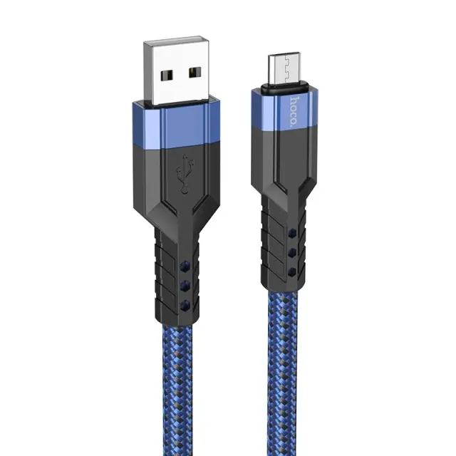 Καλώδιο Σύνδεσης Hoco U110 USB σε Micro-USB 2.4A Υψηλής Αντοχής Braided Μπλε 1.2m 3