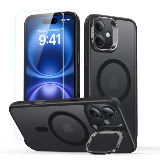 Esr Classic Hybrid Kickstand Halolock Magsafe & Tempered Glass Iphone 16 Frosted Black