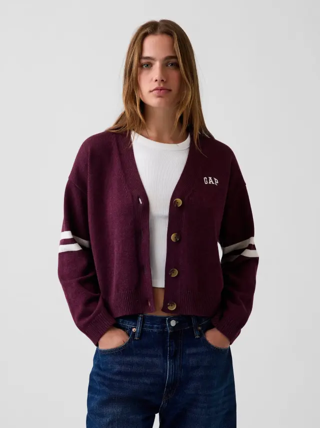 Γυναικεία Πλεκτή Ζακέτα Oversized με Gap Λογότυπο από 100% Βαμβάκι TUSCAN RED HTHR