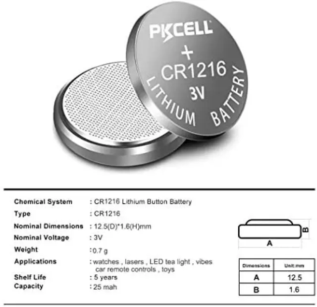 Pkcell Κουμπί Λιθίου CR1216-1B (1τμχ) 01.005.0114 2