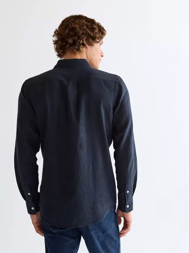 Wrangler Ανδρικό Λινό Πουκάμισο 112362751 – Dark Navy - XXL 2
