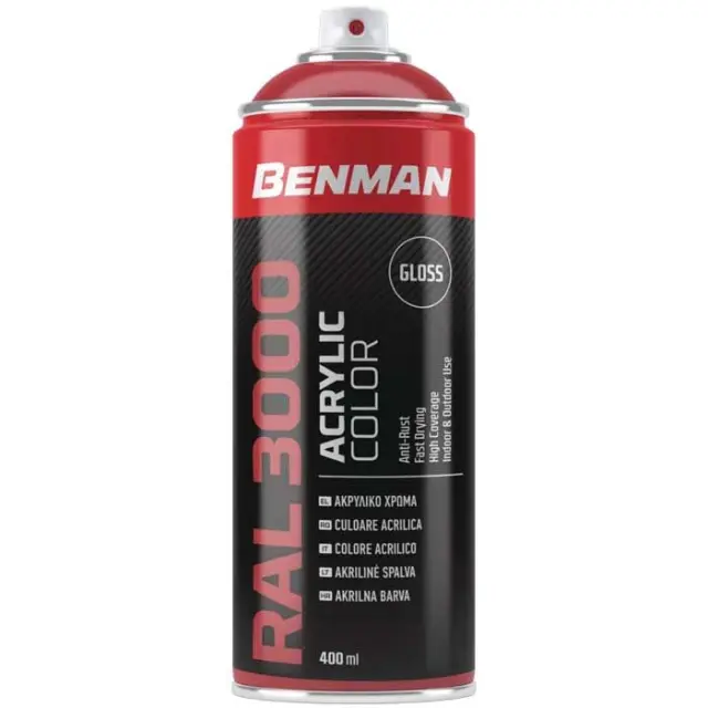 SPRAY ΚΟΚΚΙΝΟ ΦΩΤΙΑΣ ΓΥΑΛΙΣΤΕΡΟ RAL3000 BENMAN 400ML 33461