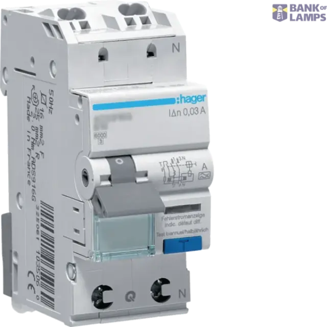Differential circuit breaker 1P+N 13A, 30mA, C 6kA, type A, QC