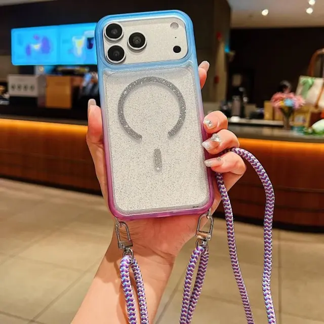 Transparent Glitter Θήκη Magsafe με Κορδόνι για iPhone 17 Pro Max/ 18 Pro Max-Blue Purple OEM