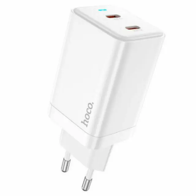 Hoco Φορτιστής με 2 Θύρες USB-C 45W Power Delivery Λευκός (N23 Starlight)