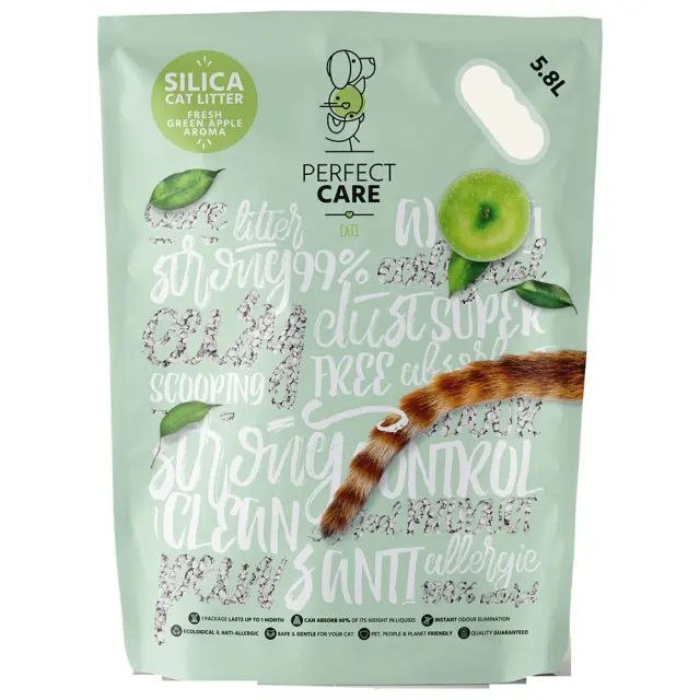 Perfect Care Silica Cat Litter Κρυσταλλική Άμμος Σιλικόνης για Γάτες με Άρωμα Πράσινο Μήλο 5.8lt Μονόχρωμο