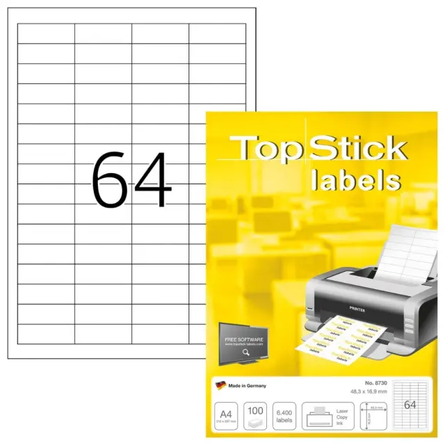 Αυτοκόλλητες Ετικέτες Topstick 48,3x16,9mm 64ετικέτες/φύλλο 100 φύλλα 8730
