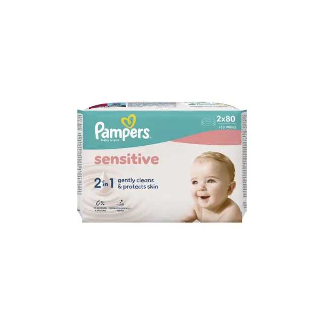 Pampers Sensitive Baby Wipes Απαλά Μωρομάντηλα 160 Τεμάχια (2x80 Τεμάχια)