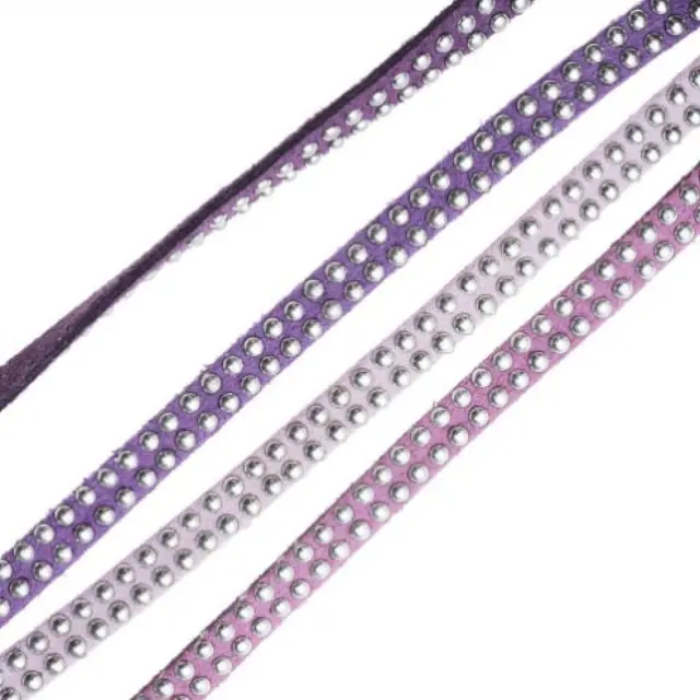Κορδόνι Faux Suede με Μεταλλικά Στρας, Φάρδος 5mm - Lilac Mix ~8m
