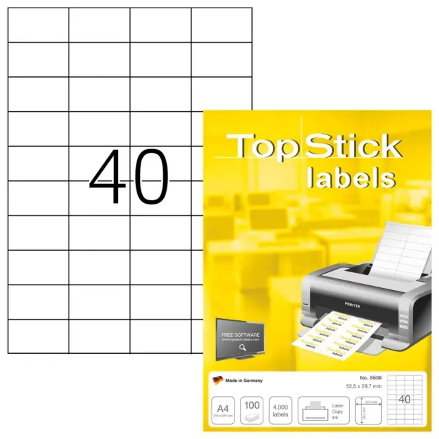 Αυτοκόλλητες Ετικέτες Topstick 52,5x29,7mm 40 ετικέτες/φύλλο 100 φύλλα 8698