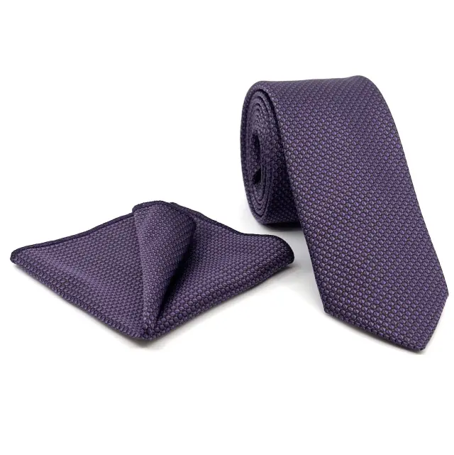 Γραβάτα Microfiber σε Μωβ Λιλά Μοτίβο Σετ με Μαντηλάκι