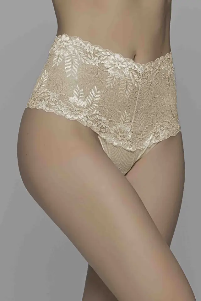 Μπεζ ψηλόμεσο σλιπ string δαντέλα 3
