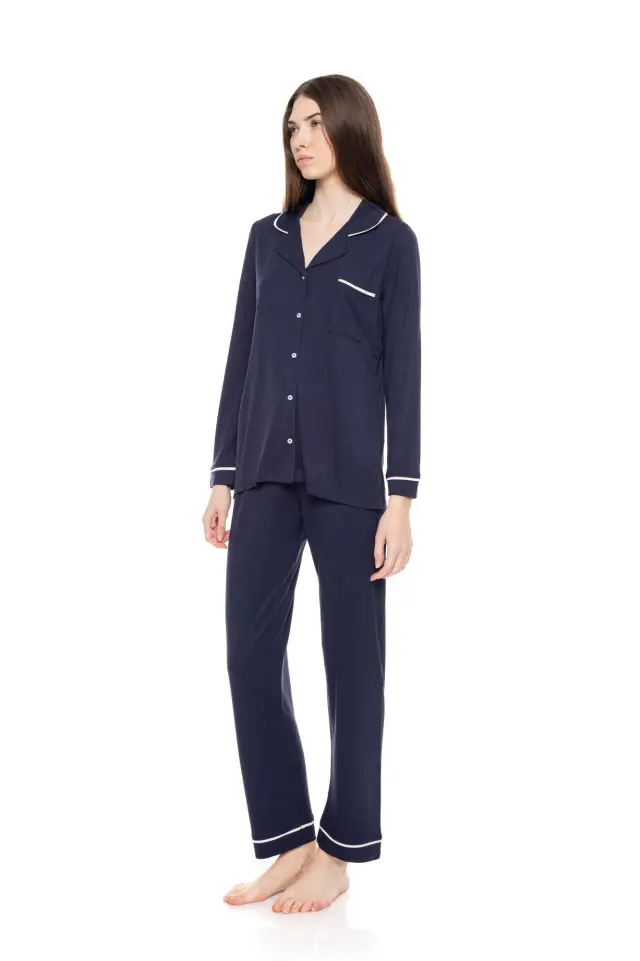 WN-1500 - Yacht Blue - PYJAMA BUTTONED BAMBOO SOLID 2