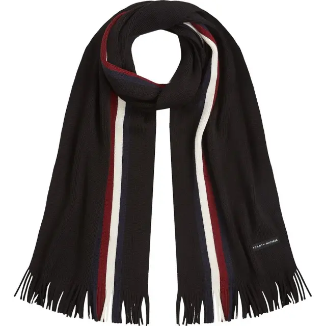 Tommy Hilfiger Ανδρικό Μακρύ Κασκόλ Heritage Signature Ρίγα Μαύρο