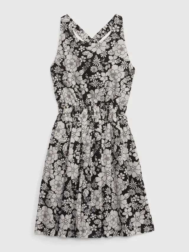 Multi Παιδικό Criss-Cross Cutout Φόρεμα black white floral - XS
