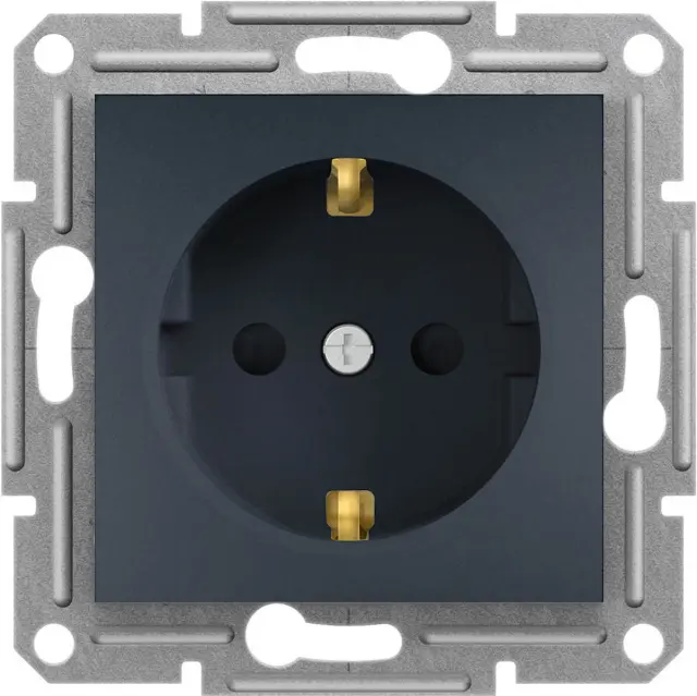 Asfora - single socket outlet with side earth with shutters,wo frame, anthracite
