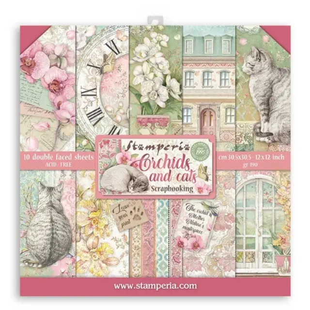 Χαρτιά scrapbooking 10τεμ, 30.5x30.5cm, Orchids and cats Stamperia