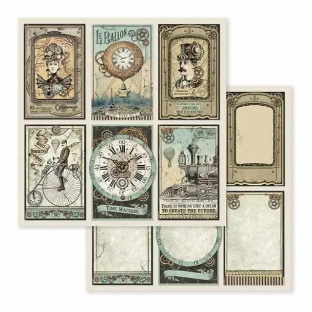 Χαρτί scrapbooking διπλής όψης 30x30cm Stamperia, Voyages Fantastiques, Cards