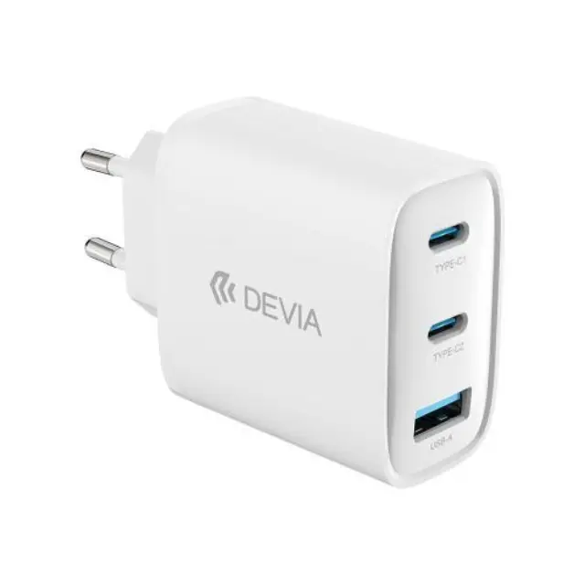 Φορτιστής Ταξιδίου Ταχείας Φόρτισης Devia RCE-6505ACCL με Τριπλή Έξοδο USB A & 2xUSB C GaN PD 65W Extreme Λευκό N66996