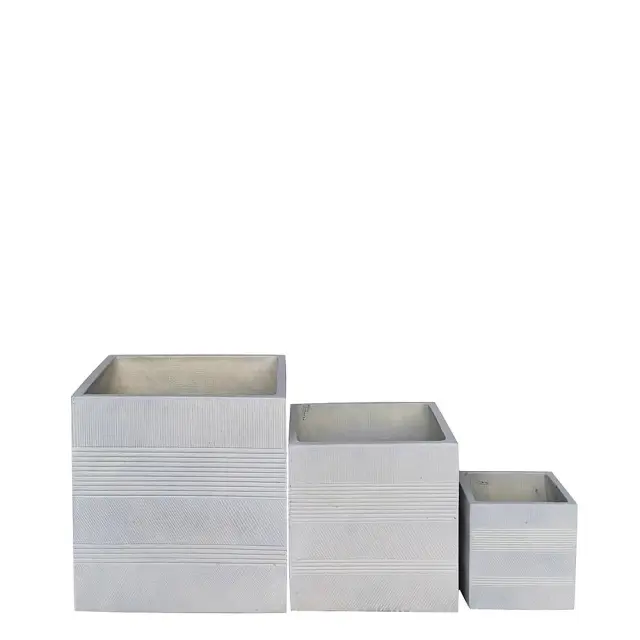 Γλάστρα Σαγρέ Μπεζ Τσιμέντο 22x22x22cm/35x35x35cm/45x45x45cm Σετ 3Τμχ