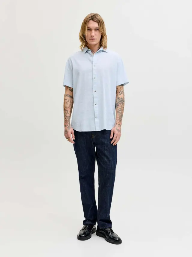 JJESUMMER LINEN BLEND SHIRT S/S SN Celestial Blue 2