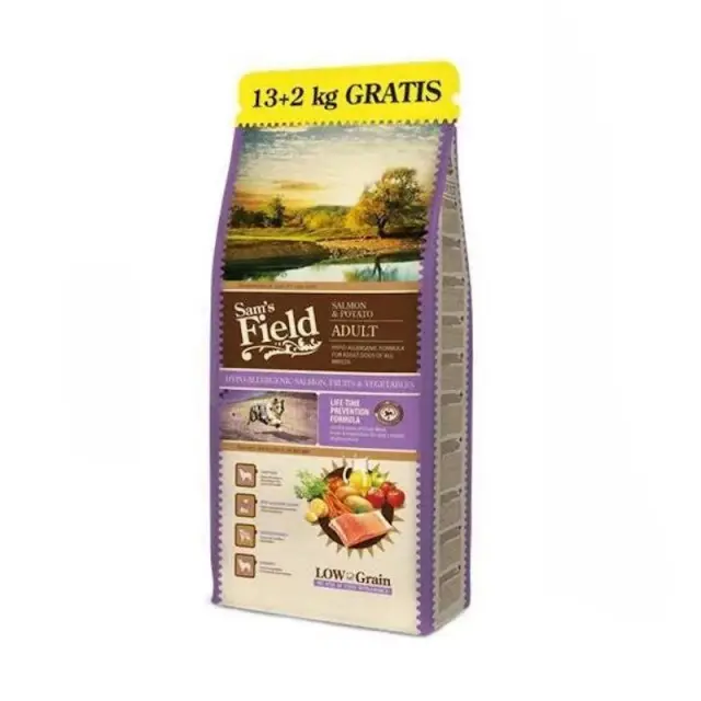 Sam's Field Low Grain Adult Salmon & Potato 13Kg + 2Kg ΔΩΡΟ Μονόχρωμο