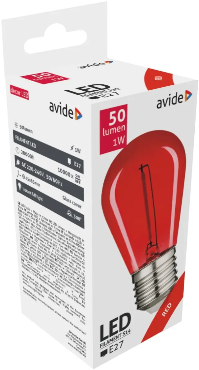Avide LED Διακοσμητική Λάμπα Filament 0.6W E27 Κόκκινο 15.001.0433