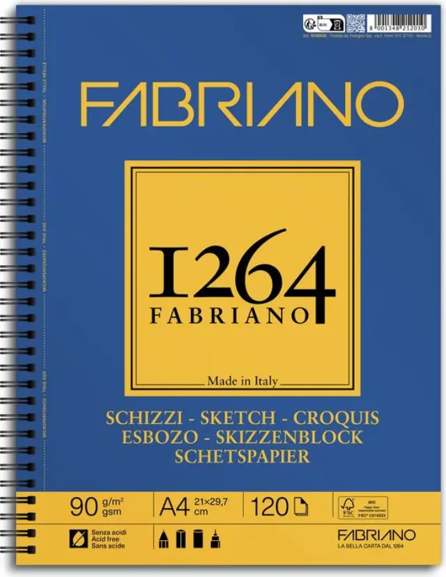 Μπλοκ Fabriano 1264 Sketch Σπιράλ Landscape για Σκιτσάρισμα 90g/m² - A4 21x29.7cm - 120 Φύλλα
