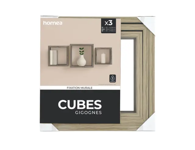 Σετ Ράφια Τοίχου Cubes Homea - Oak - 3 τεμάχια 6RAN789CN