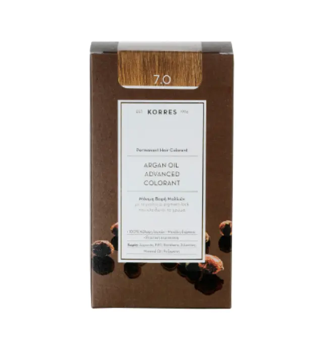 Korres Argan Oil Advanced Colorant Μόνιμη Βαφή Μαλλιών 7.0 Ξανθό Φυσικό, 50ml